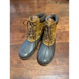 Tommy Hilfiger Two Tone Brown Leather & Rubber Charlie Laced Duck Boots Sz 11